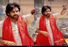 Pawan Kalyan, in a red outfit, is seen leading a gathering. Text reads: "Janasena Chief Pawan Kalyan leading with 4300+ votes in Pithapuram.