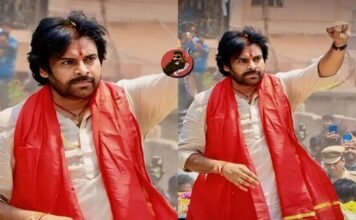 Pawan Kalyan, in a red outfit, is seen leading a gathering. Text reads: "Janasena Chief Pawan Kalyan leading with 4300+ votes in Pithapuram.