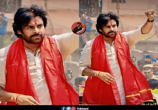 Pawan Kalyan, in a red outfit, is seen leading a gathering. Text reads: "Janasena Chief Pawan Kalyan leading with 4300+ votes in Pithapuram.