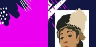 Illustrated portrait of a woman in a hat on the right, with the text "Women's Greatness" and "Think Must" on a pink and black abstract background on the left.