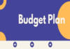 A vibrant image features "Budget Plan" prominently displayed on a blue background adorned with eye-catching orange circles. Below it, a beige section elegantly showcases three dynamic blue arrows, symbolizing direction and purpose.