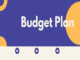 A vibrant image features "Budget Plan" prominently displayed on a blue background adorned with eye-catching orange circles. Below it, a beige section elegantly showcases three dynamic blue arrows, symbolizing direction and purpose.