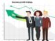 Three cartoon businesspeople stand in front of a graph labeled "Business Growth Strategy" with an upward green arrow, symbolizing effective business growth.