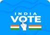 Blue background features the text "India Vote," alongside a hand with an inked finger and two Indian flags. Caption: "One Nation One Election: One India One Election.