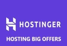 Purple background with the Hostinger logo and the text "HOSTINGER," "HOSTING BIG OFFERS," and "Build BIG Dreams" in white.