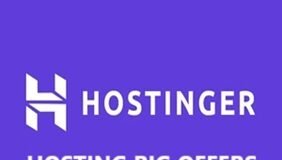 Purple background with the Hostinger logo and the text "HOSTINGER," "HOSTING BIG OFFERS," and "Build BIG Dreams" in white.